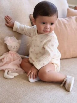 Body Fleuri En Gaze De Coton Bébé Naissance Manches Longues - écru