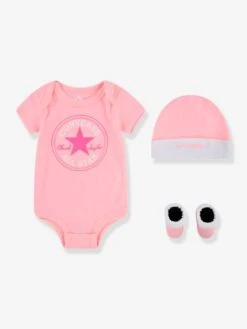 Ensemble 3 Pièces Chaussons + Body + Bonnet Converse® - Rose