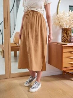 Jupe Longue De Grossesse En Gaze De Coton - Terracotta -PETIT BATEAU Soldes Magasin jupe longue de grossesse en gaze de coton 2