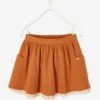 Jupe Réversible Fille En Gaze De Coton Et Imprimé Fleurs - Caramel