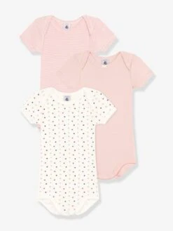 Lot 3 Bodies Manches Courtes Mini Coeurs PETIT BATEAU - Vieux Rose
