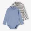 Lot De 2 Bodies Bébé Col Roulé - Bleu Glacier -PETIT BATEAU Soldes Magasin lot de 2 bodies bebe col roule