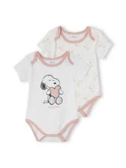 Lot De 2 Bodies Bébé Fille Snoopy Peanuts® - Lot Blanc Et Rose