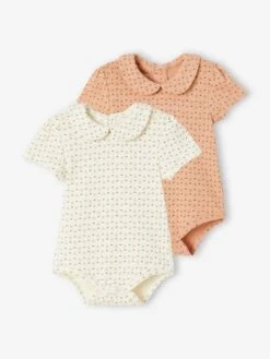 Lot De 2 Bodies Naissance Maille Pointelle En Coton Biologique - Vieux Rose