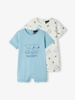 Lot De 2 Combinaisons Short Bébé Garçon Snoopy Peanuts® - Zbleu Ciel