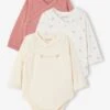 Lot De 3 Bodies Assortis "joli Coeur" Bébé Naissance En Coton Biologique - Vieux Rose -PETIT BATEAU Soldes Magasin lot de 3 bodies assortis joli coeur bebe naissance en coton biologique