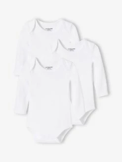Lot De 3 Bodies Bébé En Coton Bio Manches Longues Ouverture US BASICS - Lot Blanc