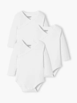 Lot De 3 Bodies Bio Collection Manches Longues Ouverture Naissance BASICS - Lot Blanc