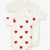 Lot De 3 Bodies Croisés Manches Courtes Coeurs Bébé Naissance En Coton Bio PETIT BATEAU - Blanc