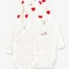 Lot De 3 Bodies Croisés Manches Longues Coeurs Bébé Naissance En Coton Bio PETIT BATEAU - Blanc