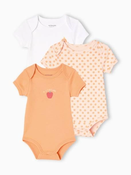 Lot De 3 Bodies Manches Courtes Bébé Emmanchure Américaine - Abricot Poudré 1 Lot De 3 Bodies Manches Courtes Bébé Emmanchure Américaine - Abricot Poudré