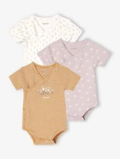Lot De 3 Bodies Manches Courtes Bébé Ouverture Naissance - Lilas