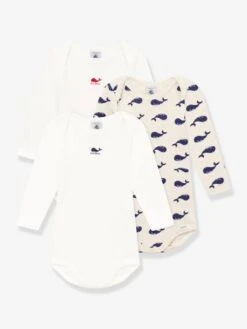 Lot De 3 Bodies Manches Longues Baleines Bébé En Coton PETIT BATEAU - Blanc