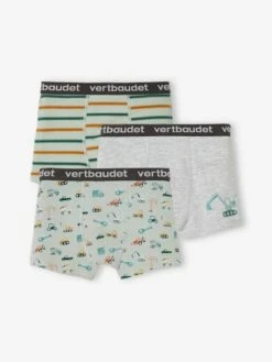 Lot De 3 Boxers Stretch "tractopelle" Garçon - Vert Sauge