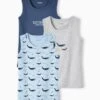 Lot De 3 Débardeurs Garçon "baleines" - Bleu Ciel