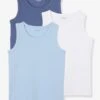 Lot De 3 Débardeurs Garçon BASICS - Bleu Ciel -PETIT BATEAU Soldes Magasin lot de 3 debardeurs garcon basics