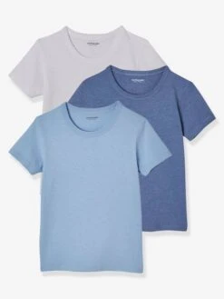 Lot De 3 T-shirts Garçon Manches Courtes BASICS - Lot Camaieu Bleu