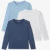Lot De 3 T-shirts Garçon Manches Longues BASICS - Lot Camaieu Bleu -PETIT BATEAU Soldes Magasin lot de 3 t shirts garcon manches longues basics