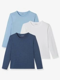 Lot De 3 T-shirts Garçon Manches Longues BASICS - Lot Camaieu Bleu