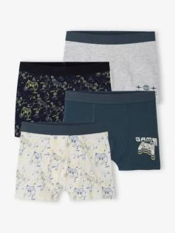 Lot De 4 Boxers Stretch "gamer" Garçon En Coton Bio - Encre