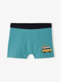 Lot De 4 Boxers Stretch "van" Garçon En Coton Bio - Vert D'eau -PETIT BATEAU Soldes Magasin lot de 4 boxers stretch van garcon en coton bio 2