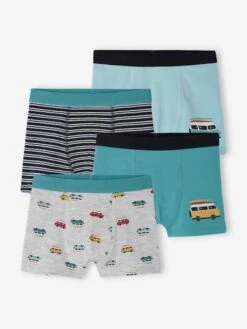 Lot De 4 Boxers Stretch "van" Garçon En Coton Bio - Vert D'eau