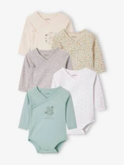Lot De 5 Bodies Bébé Manches Longues Ouverture Naissance - écru
