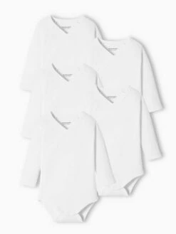 Lot De 5 Bodies Bébé Manches Longues Ouverture Naissance BASICS - Lot Blanc