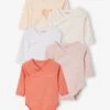 Lot De 5 Bodies "coeur" Bébé Manches Longues Ouverture Naissance - Rose Poudré -PETIT BATEAU Soldes Magasin lot de 5 bodies coeur bebe manches longues ouverture naissance
