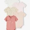 Lot De 5 Bodies Manches Courtes Bébé Ouverture Naissance - Rose Pâle -PETIT BATEAU Soldes Magasin lot de 5 bodies manches courtes bebe ouverture naissance
