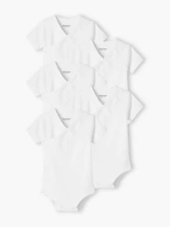 Lot De 5 Bodies Manches Courtes Bébé Ouverture Naissance BASICS - Lot Ivoire