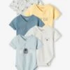 Lot De 5 Bodies Naissance Bébé Ouverture Devant - Bleu Ciel -PETIT BATEAU Soldes Magasin lot de 5 bodies naissance bebe ouverture devant