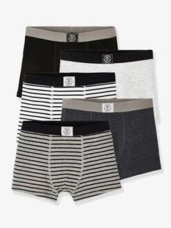 Lot De 5 Boxers Garçon BASICS - Lot Gris Chiné Rayé