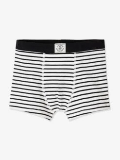 Lot De 5 Boxers Garçon BASICS - Lot Gris Chiné Rayé -PETIT BATEAU Soldes Magasin lot de 5 boxers garcon basics 3