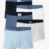 Lot De 5 Boxers Garçon BASICS - Bleu Clair -PETIT BATEAU Soldes Magasin lot de 5 boxers garcon basics 4