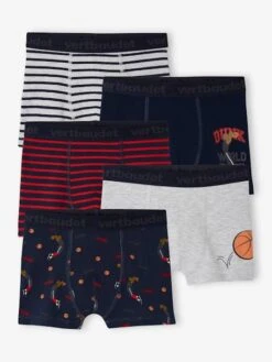 Lot De 5 Boxers Stretch Basket Garçon En Coton Bio - Gris Chiné