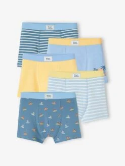 Lot De 5 Boxers Stretch Garçon "surf" - Jaune Pâle
