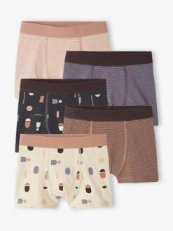 Lot De 5 Boxers Stretch Graphiques Garçon En Coton Bio - écru