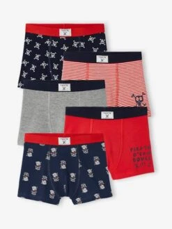 Lot De 5 Boxers Stretch "pirates" Garçon - Lot Marine Et Rouge