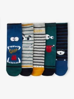 Lot De 5 Paires De Chaussettes "monstres" Garçon - Bleu