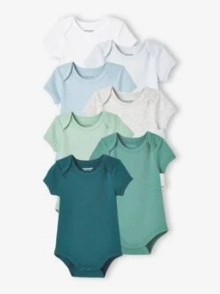 Lot De 7 Bodies Manches Courtes Ouverture US Bébé BASICS - Lot Bleu
