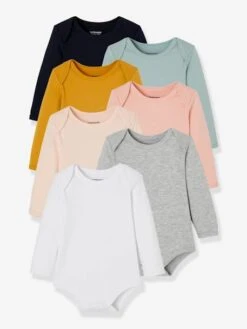 Lot De 7 Bodies Manches Longues Ouverture US Bébé BASICS - Lot Rose Poudré