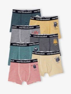 Lot De 7 Boxers Stretch Garçon Semainier Monstres - Lot Ivoire Rayé