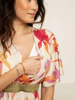 Robe Grossesse Felicineor ENVIE DE FRAISE - Beige Clair Imprime -PETIT BATEAU Soldes Magasin robe grossesse felicineor envie de fraise 2