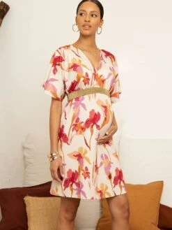 Robe Grossesse Felicineor ENVIE DE FRAISE - Beige Clair Imprime -PETIT BATEAU Soldes Magasin robe grossesse felicineor envie de fraise 3