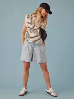 Short Grossesse En Jean Effet Paperbag ENVIE DE FRAISE - Denim Bleached